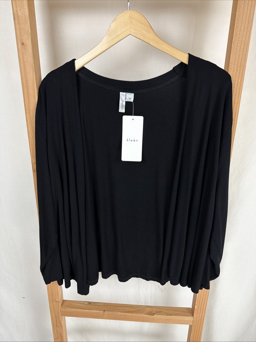 NWT Kleen Black 3/4 Sleeves Viscose Blend Short Cardigan Jacket 1X #0800
